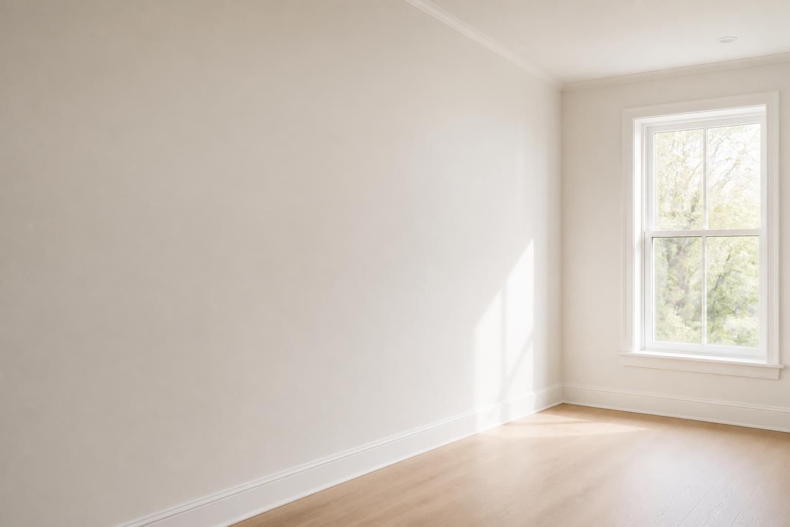 Clean finished drywall interior with open space for website text.
