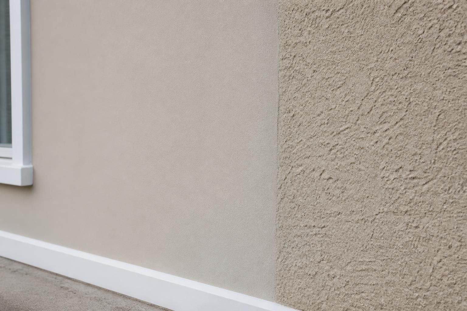 Clean wall repair blending drywall and stucco finishes.