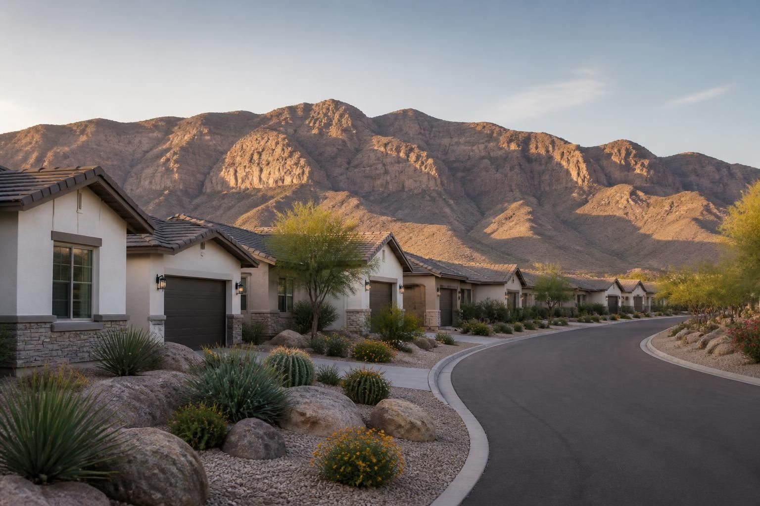 Mountain Bridge community with modern homes and a mountain backdrop.