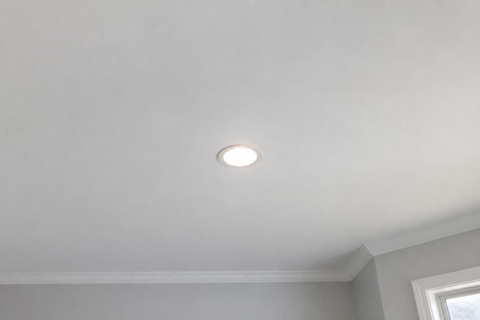Smooth finished ceiling after popcorn texture removal.