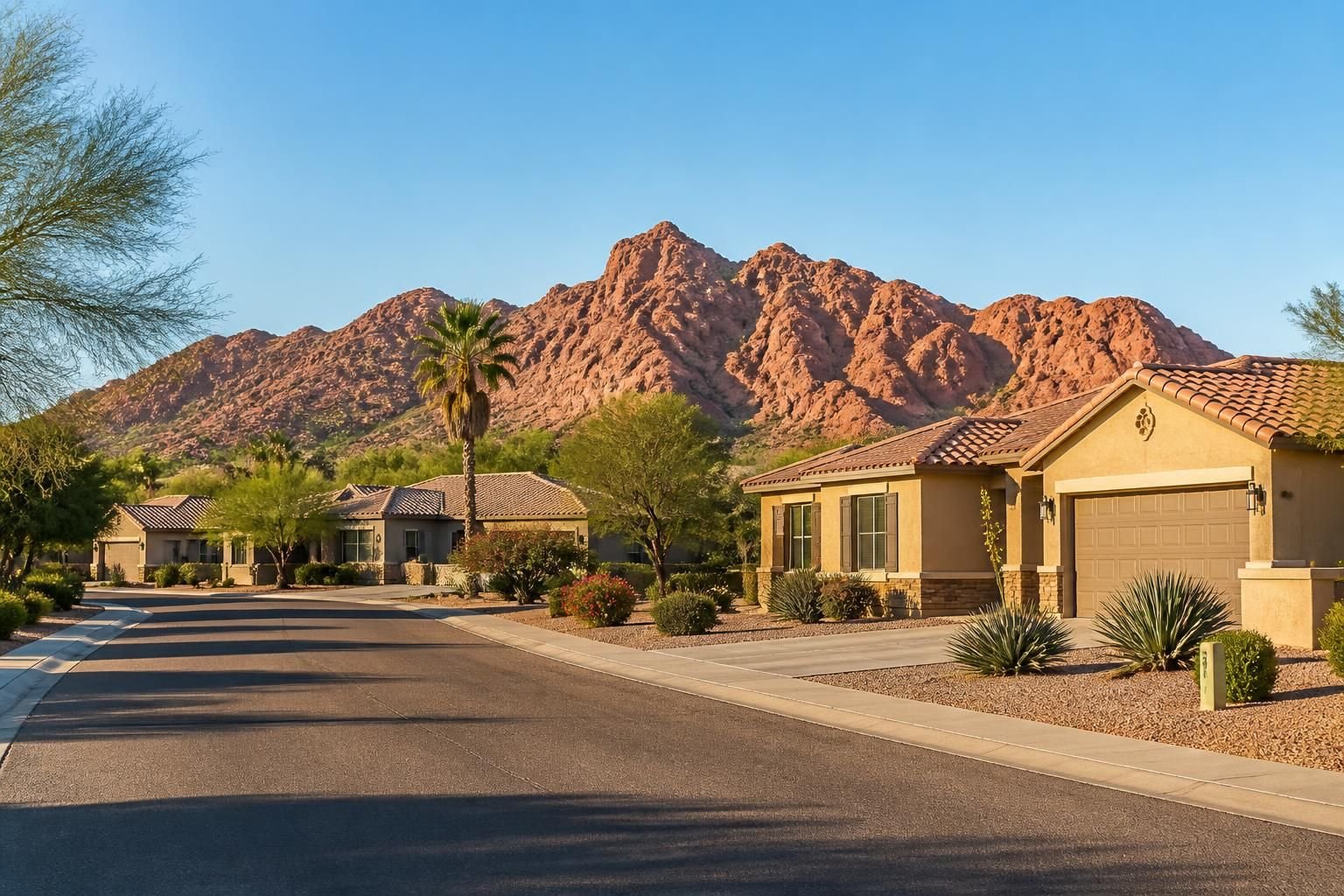 Residential area near Red Mountain with desert views.